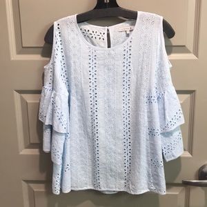 Blue Laced Cold Shoulder Blouse